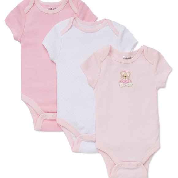 Little Me Baby Pink Bear Bodysuits- 3 Pack - Picture 1 of 10